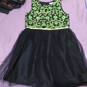 Austin Clothing Co. Black Tulle Dress with Green Embroidered Bodice